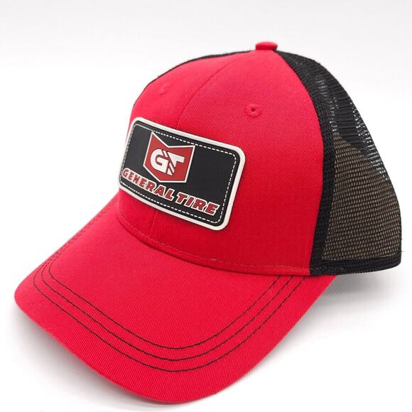 General Tire Mesh‎ Strapback Trucker Patch Hat Ball Cap Red Black Adjustable New - Picture 1 of 7